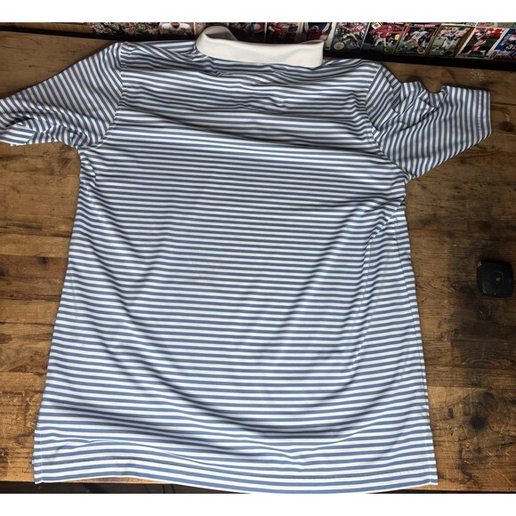 Bobby Jones Performance Golf Polo Blue White Striped Mens Size Large Shirt - Picture 4 of 7